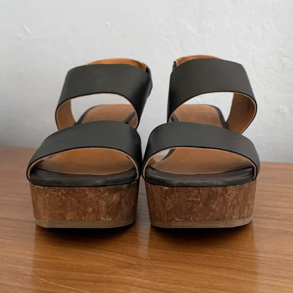 Coclico Massy Black Leather Wedge Sandals Cork Wedge Slingback Size 37.5 - Picture 10 of 10